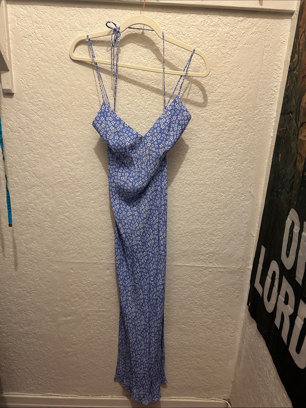 Blue Floral Slip Dress with Spaghetti Straps